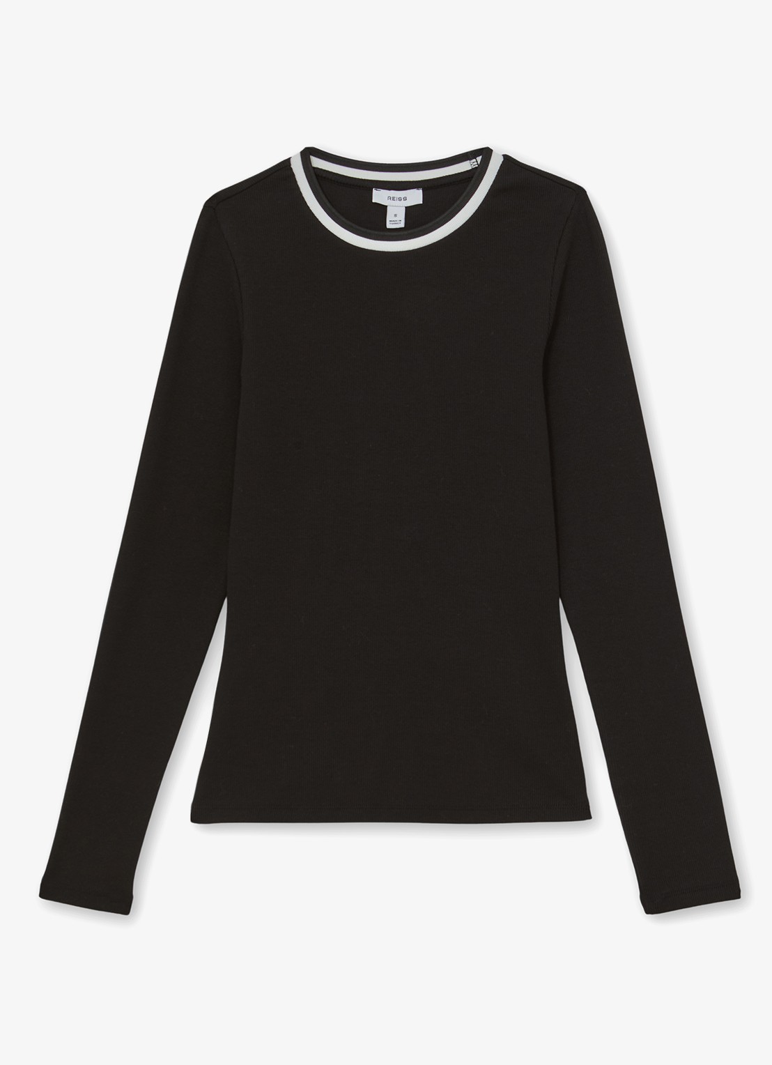 Reiss Tilly ribgebreide top met ronde hals - voorkant 5 zwart