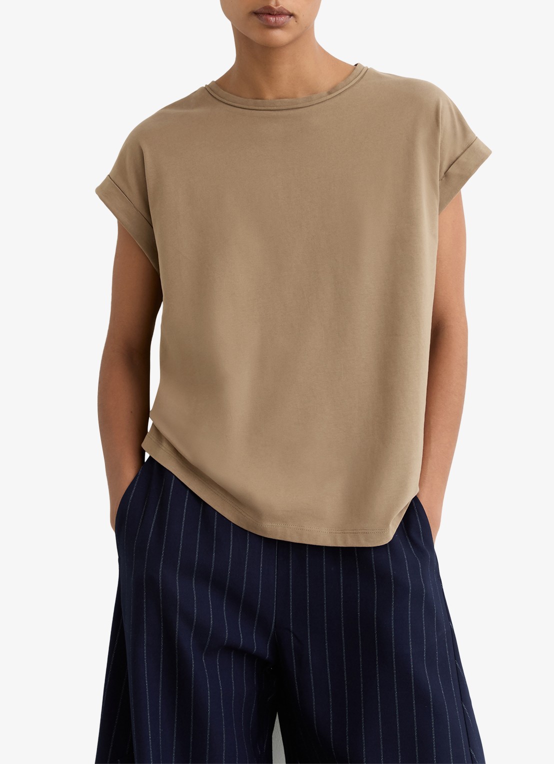 Reiss Tommie T-shirt met stretch - detail taupe