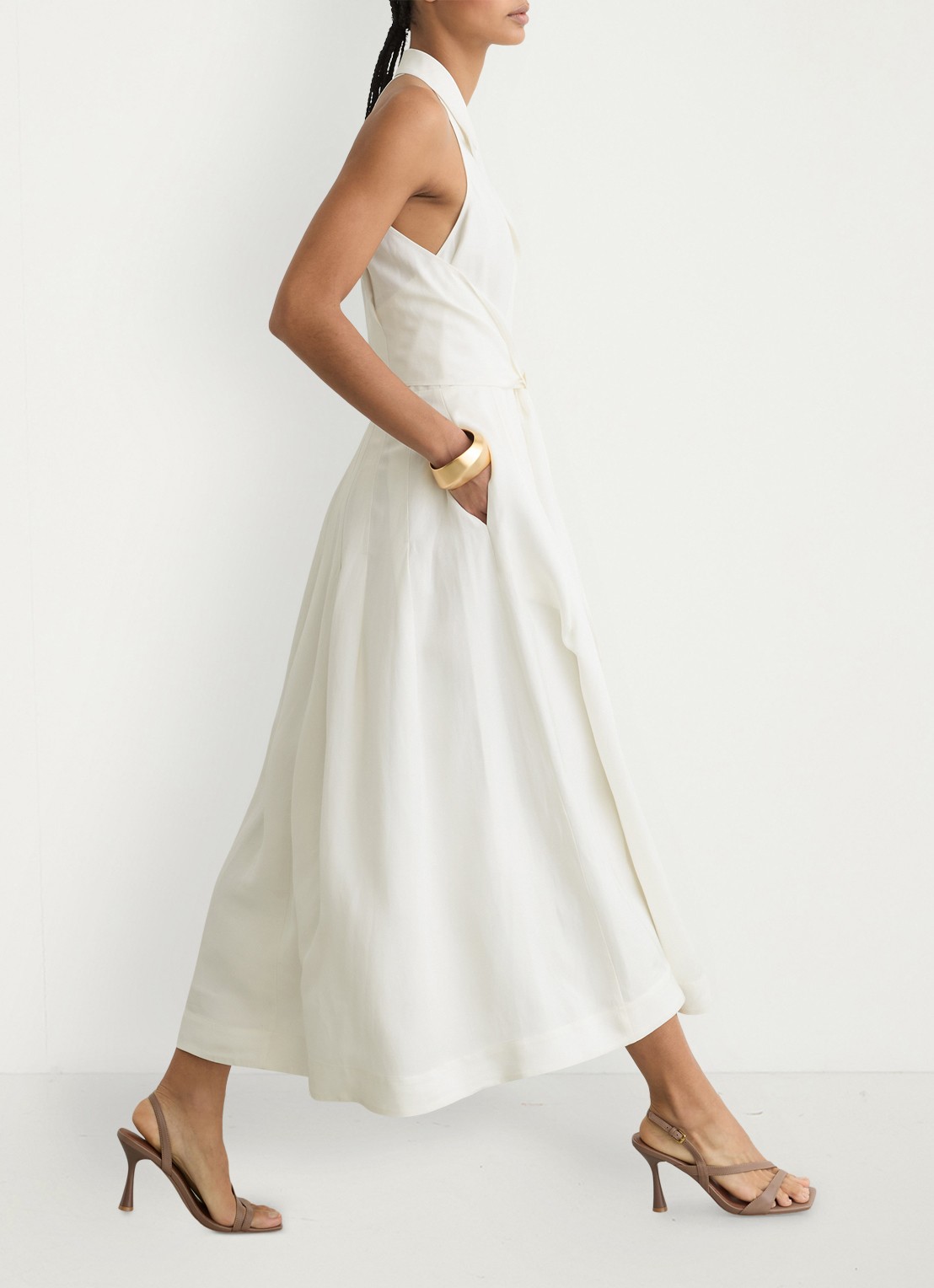 Reiss Tor midi jurk in linnenblend met steekzakken - detail 4 wit