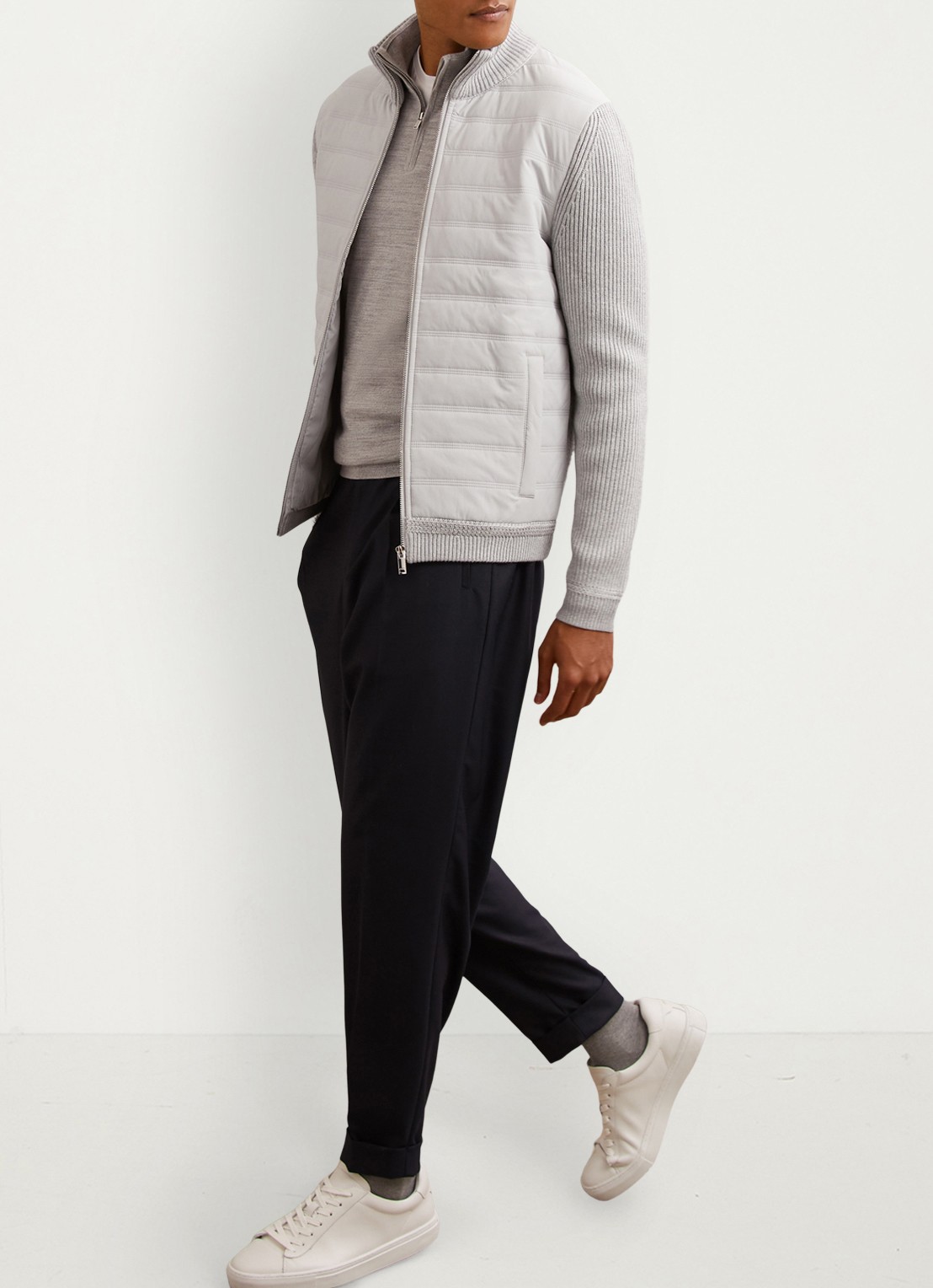 Reiss Townsend jack met quilt patroon - voorkant 7 soft grey / grijs