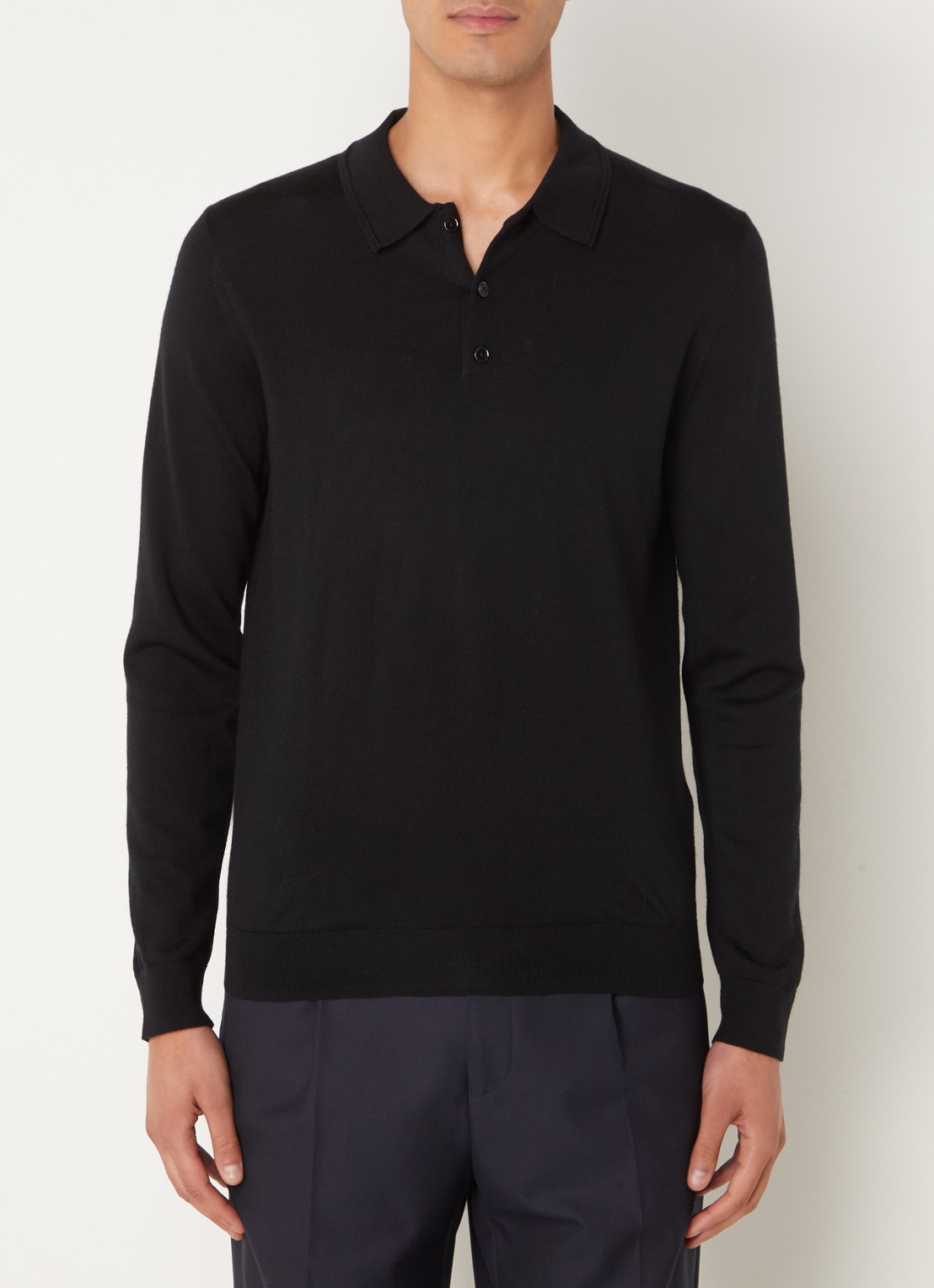 Reiss Trafford fijngebreide regular fit polo van wol - detail zwart