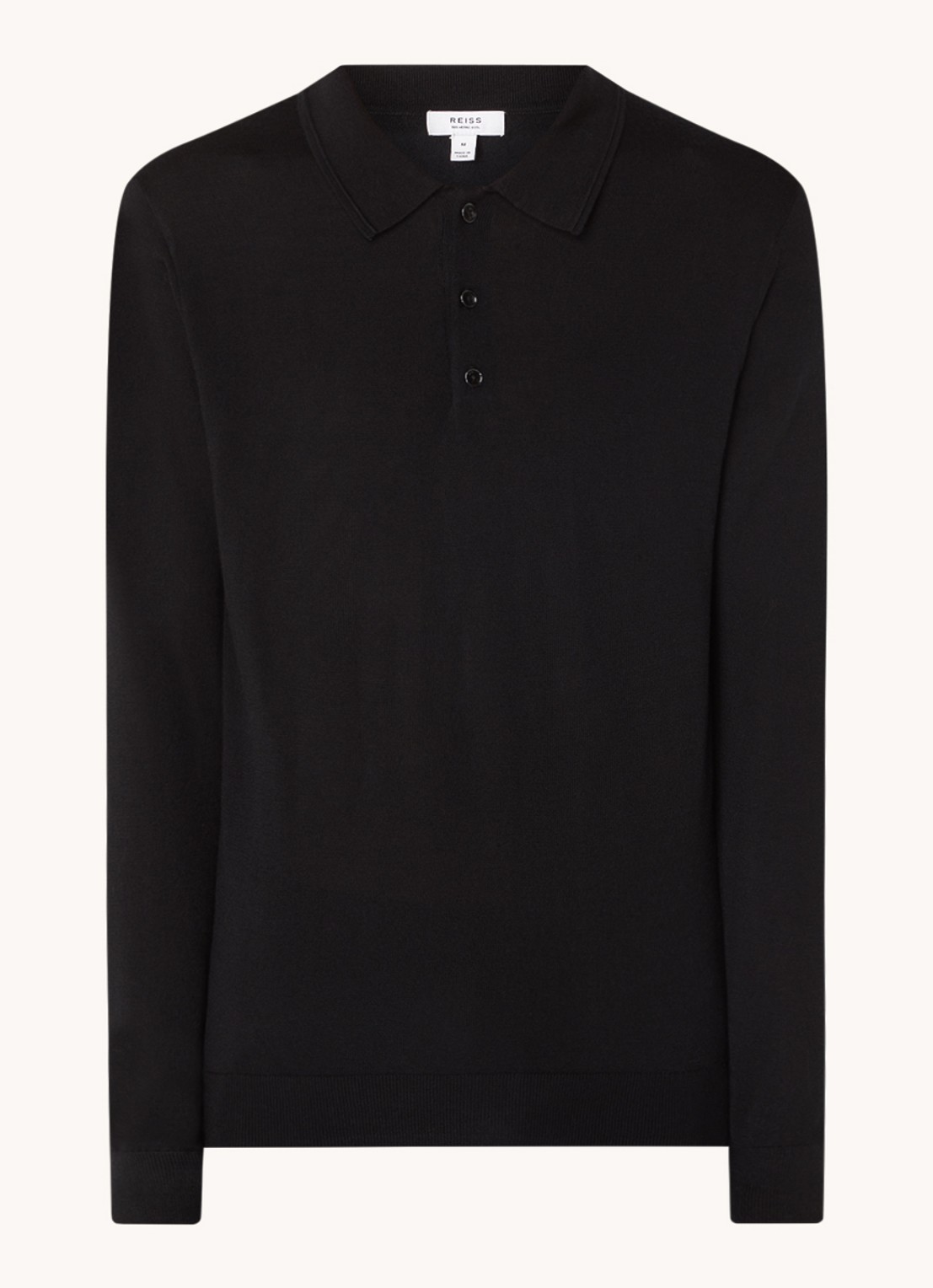 Reiss Trafford fijngebreide regular fit polo van wol - voorkant 2 zwart