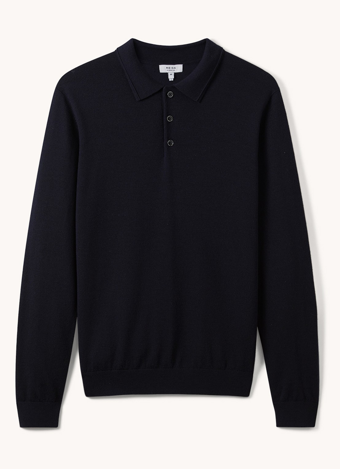 Reiss Trafford fijngebreide regular fit polo van wol - voorkant donkerblauw
