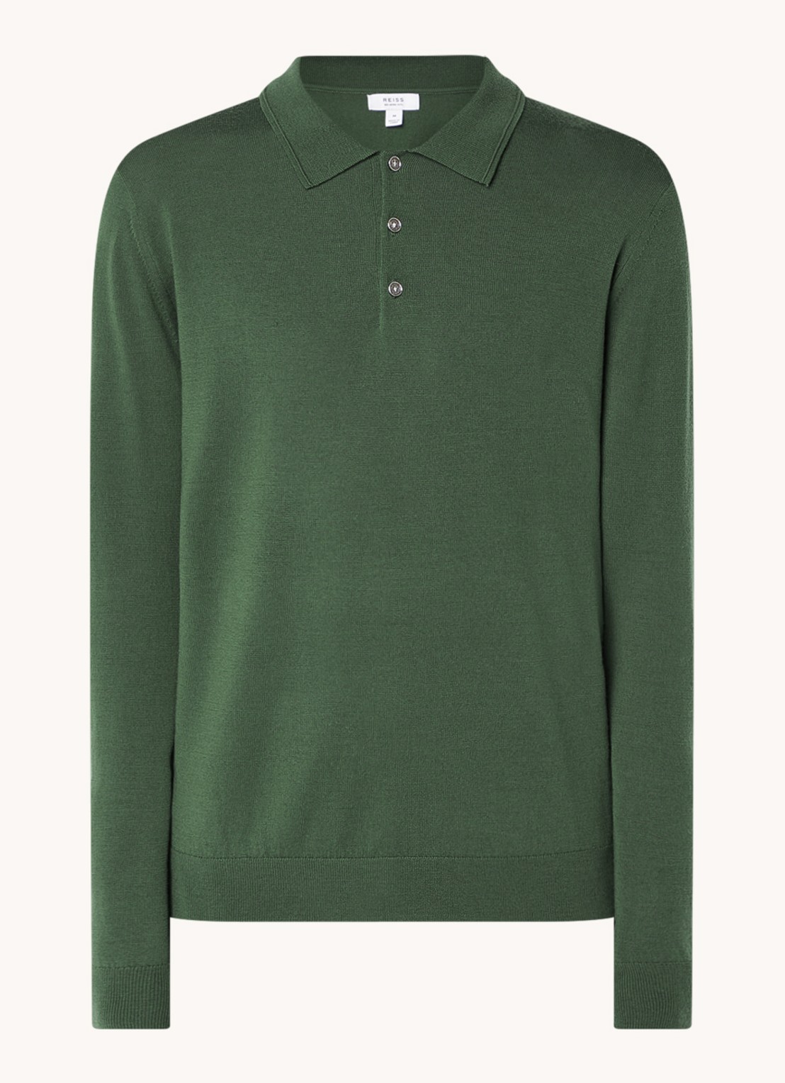 Reiss Trafford fijngebreide regular fit polo van wol - voorkant 2 legergroen