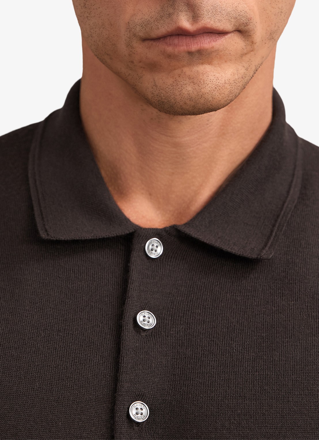 Reiss Trafford polo van wol met lange mouw - detail 4 chocoladebruin