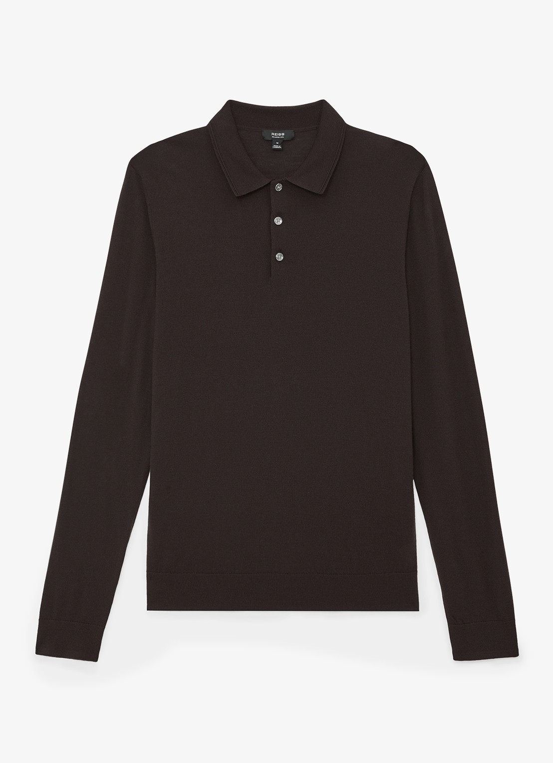 Reiss Trafford polo van wol met lange mouw - voorkant chocoladebruin