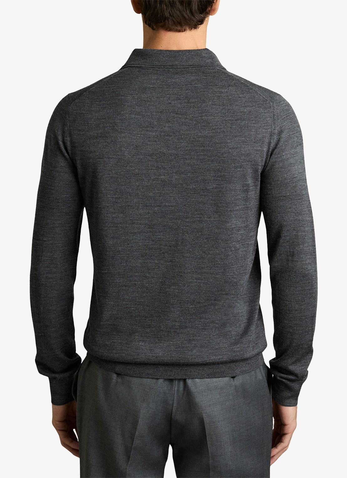 Reiss Trafford regular fit fijngebreide polo van merino wol - achterkant 5 donkergrijs