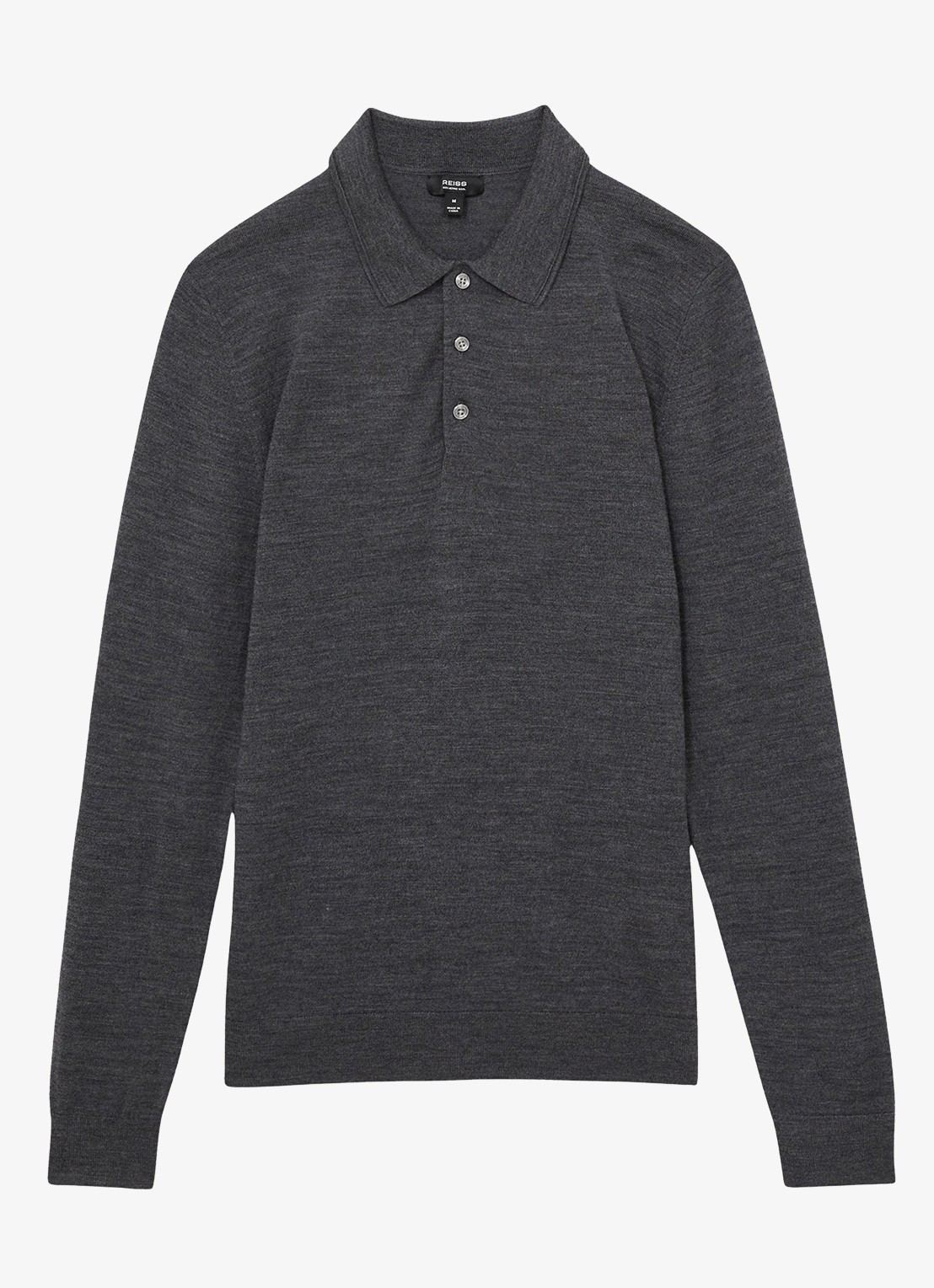 Reiss Trafford regular fit fijngebreide polo van merino wol - voorkant donkergrijs