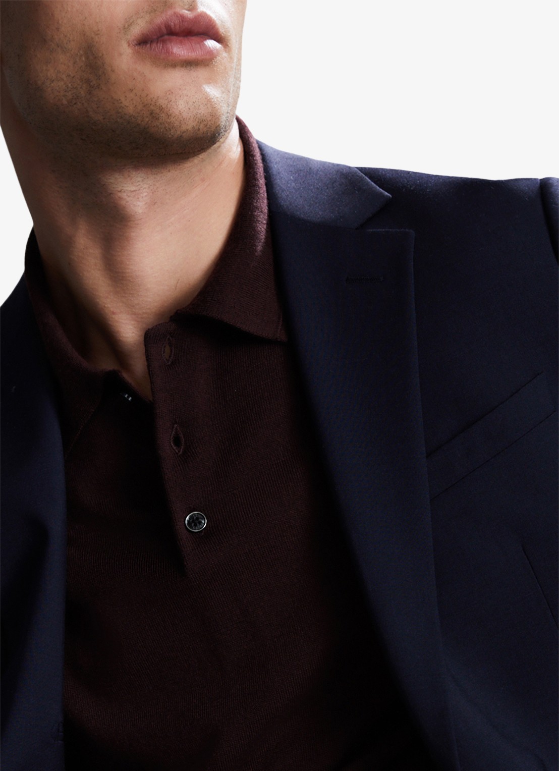 Reiss Trafford regular fit fijngebreide polo van merino wol - detail 3 bordeauxrood