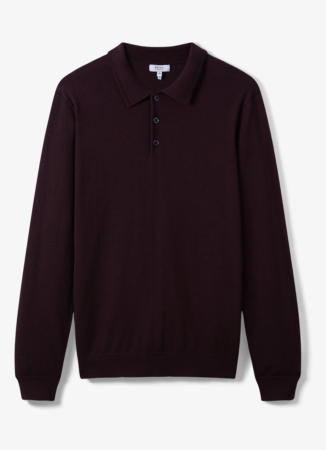 Reiss Trafford regular fit fijngebreide polo van merino wol - voorkant 4 bordeauxrood