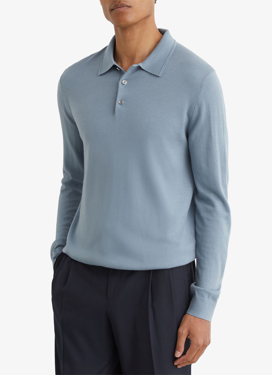 Reiss Trafford regular fit polo van merino wol - detail lichtblauw