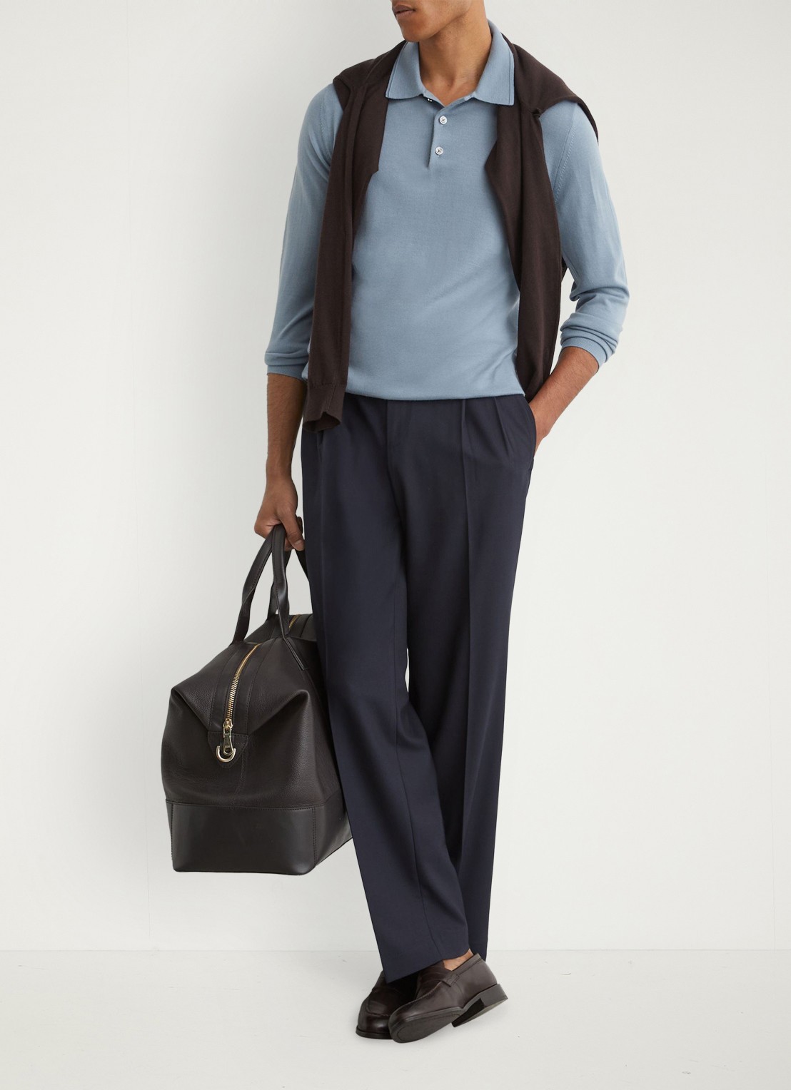 Reiss Trafford regular fit polo van merino wol - voorkant 5 lichtblauw