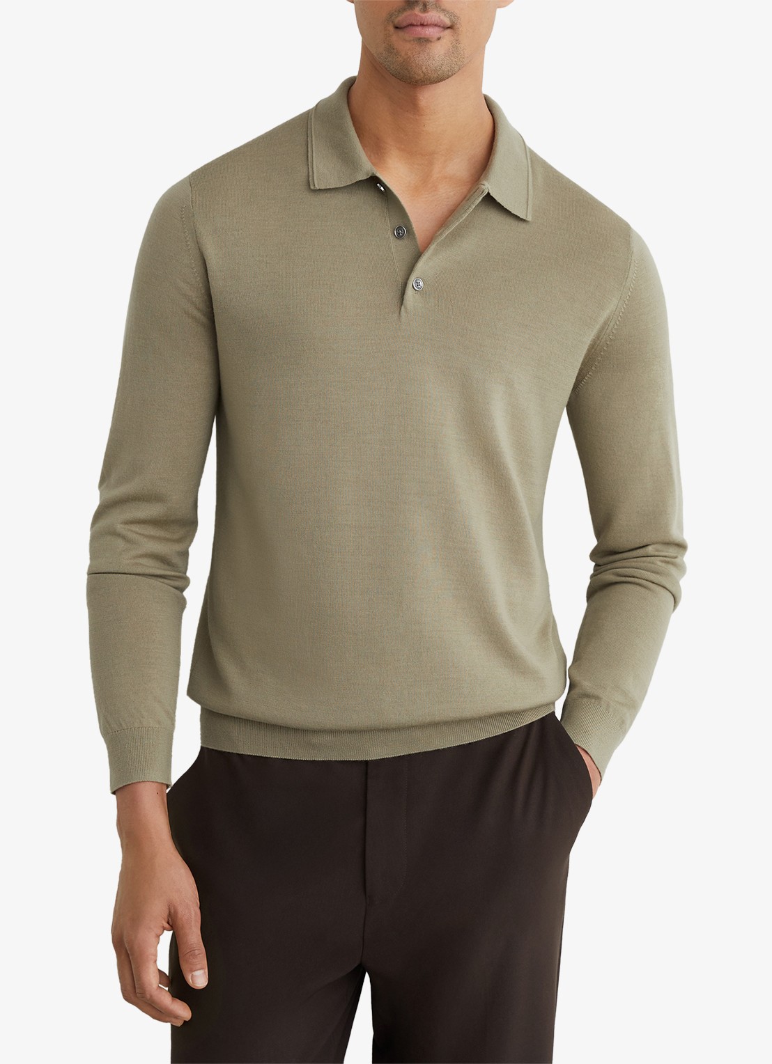 Reiss Trafford regular fit polo van merino wol - detail lichtgroen