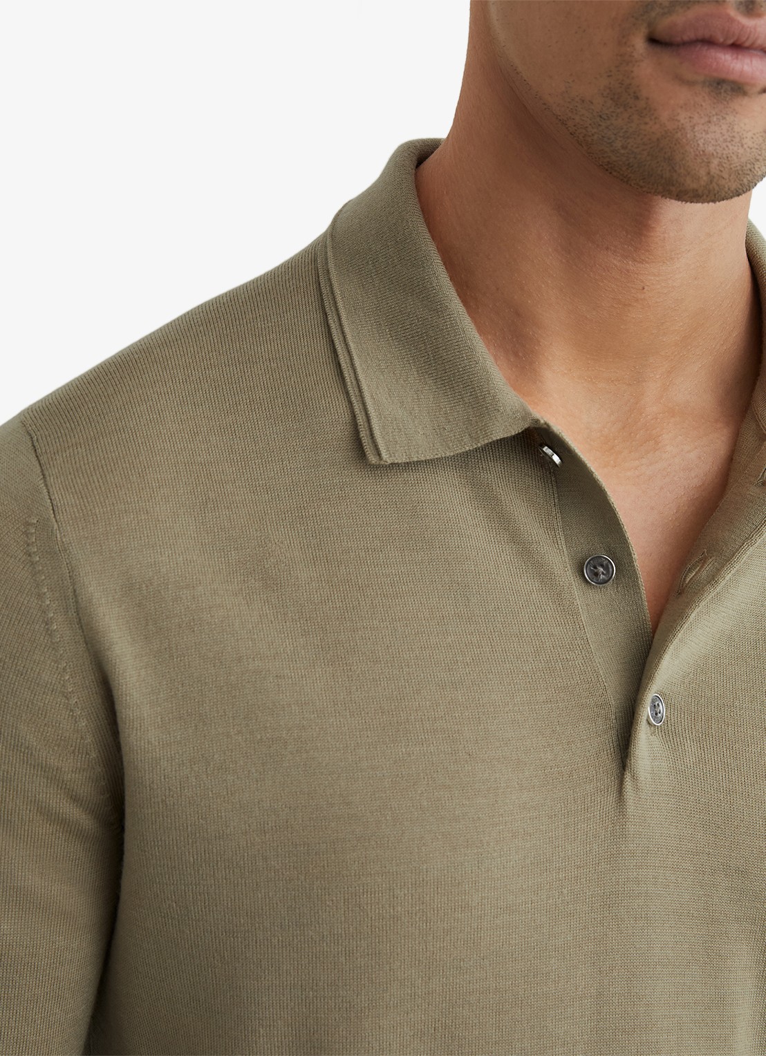 Reiss Trafford regular fit polo van merino wol - detail 2 lichtgroen