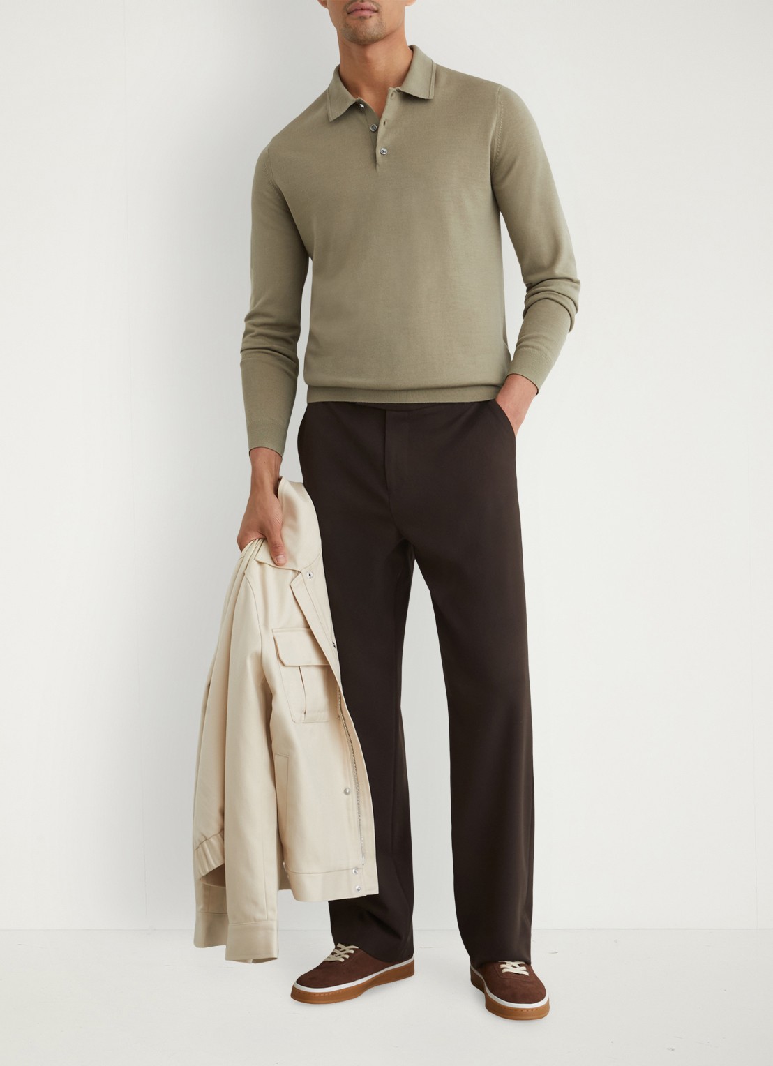 Reiss Trafford regular fit polo van merino wol - voorkant 6 lichtgroen