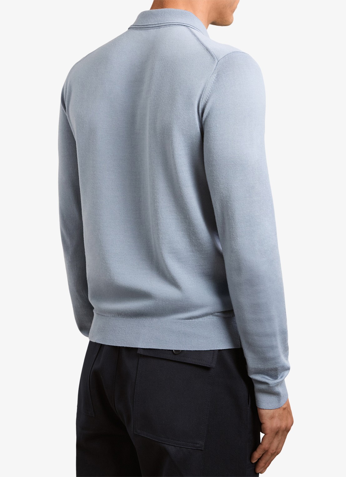 Reiss Trafford sweater van merino wol met polokraag  - achterkant 6 staalblauw