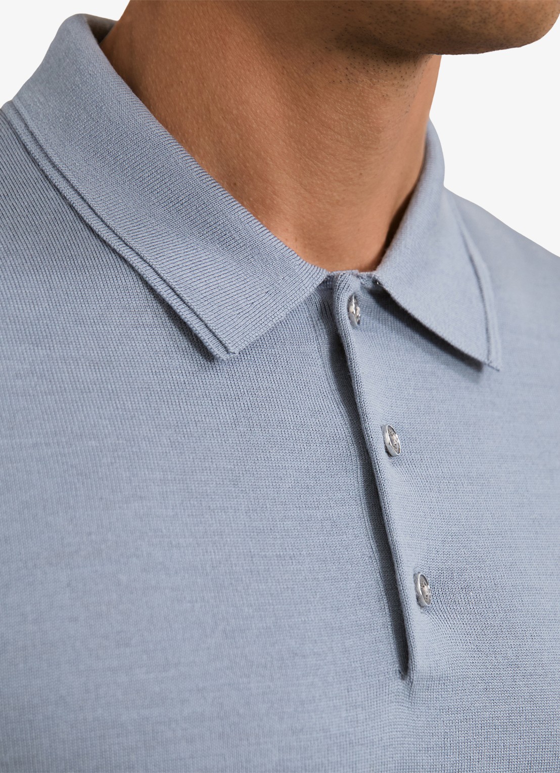 Reiss Trafford sweater van merino wol met polokraag  - detail 4 staalblauw