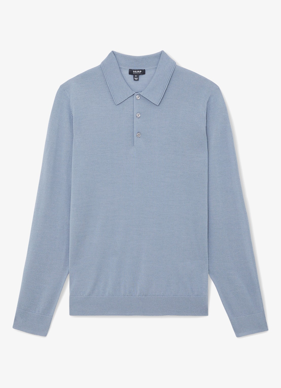 Reiss Trafford sweater van merino wol met polokraag  - voorkant staalblauw