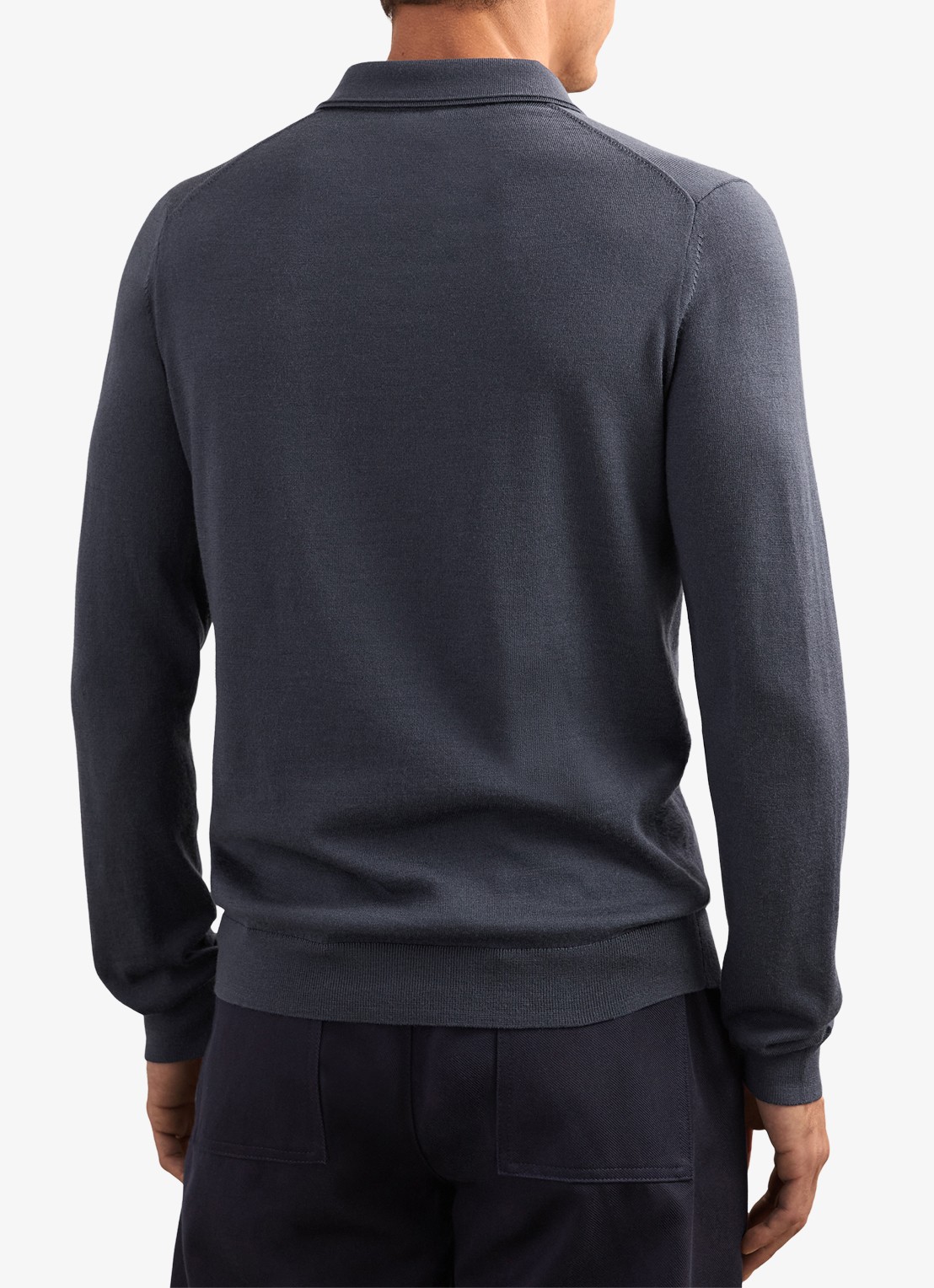 Reiss Trafford sweater van merino wol met polokraag  - achterkant donkerblauw