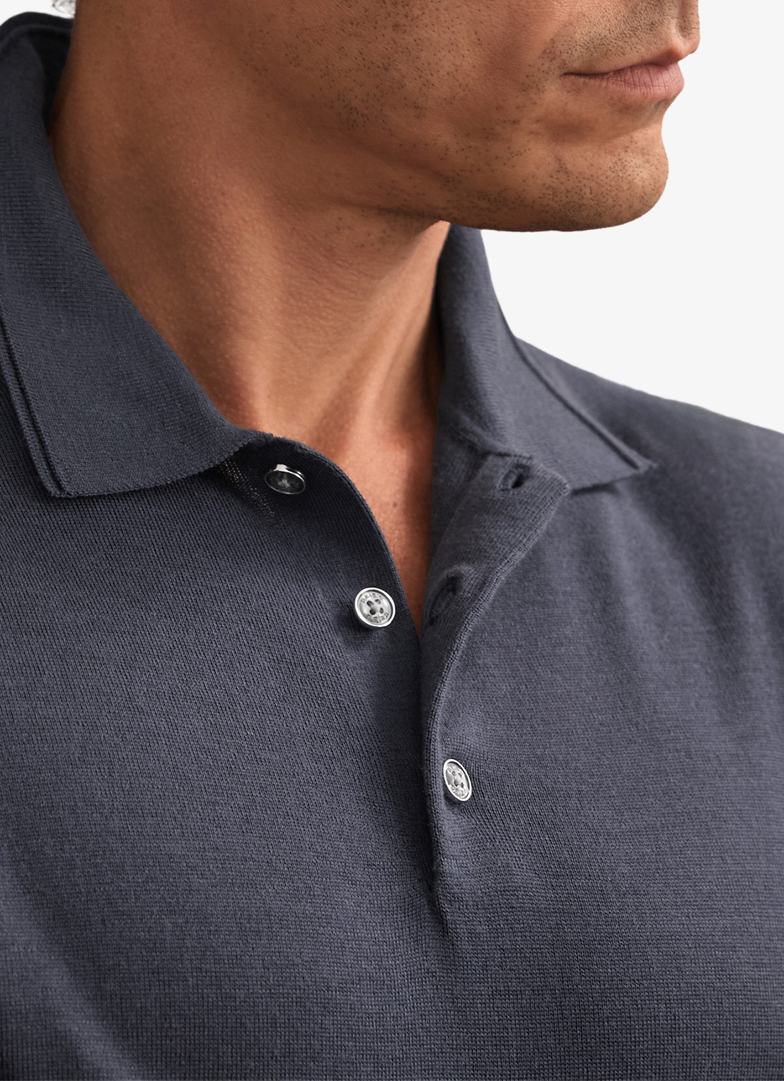 Reiss Trafford sweater van merino wol met polokraag  - detail 5 donkerblauw