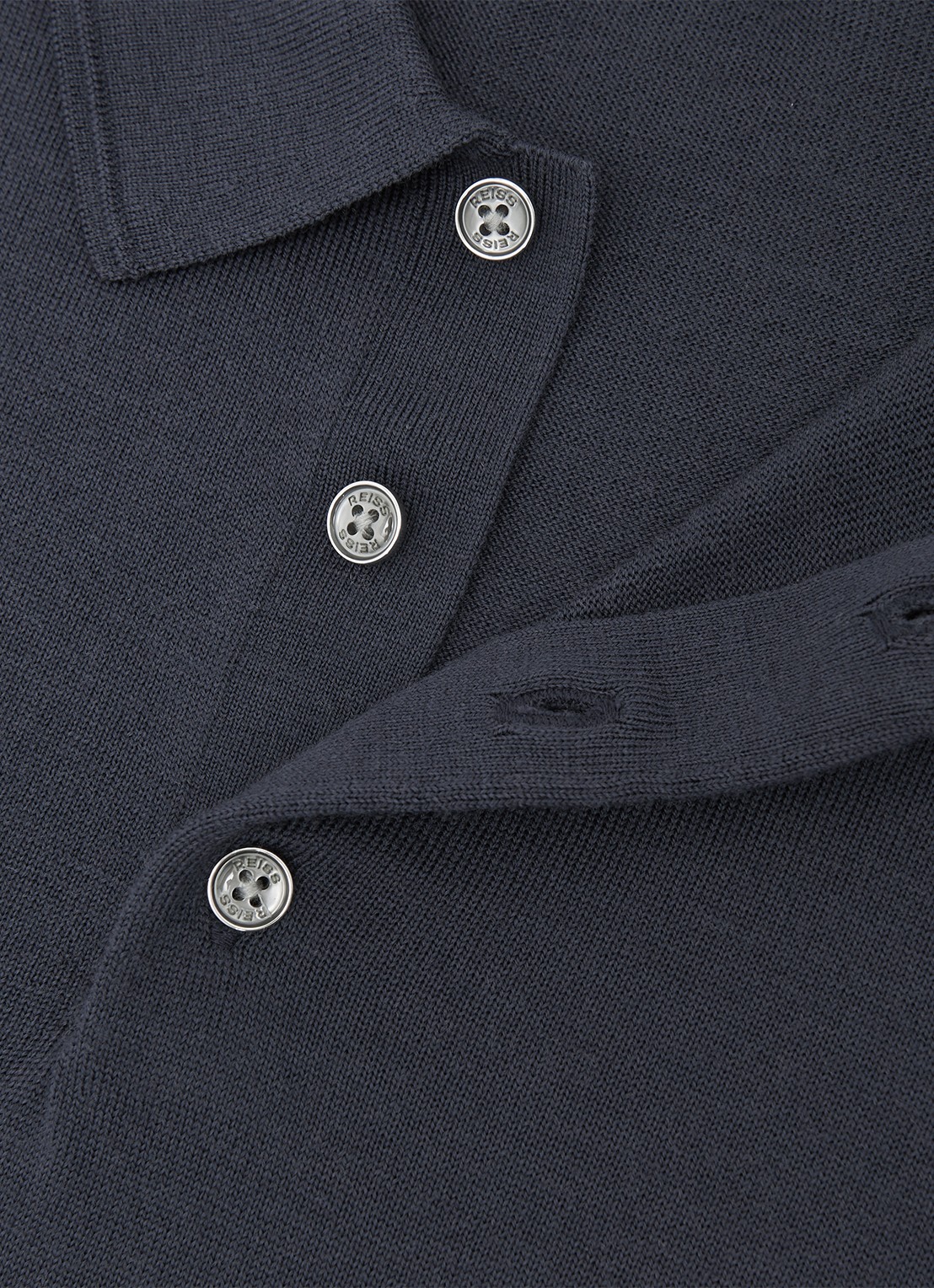 Reiss Trafford sweater van merino wol met polokraag  - detail 6 donkerblauw