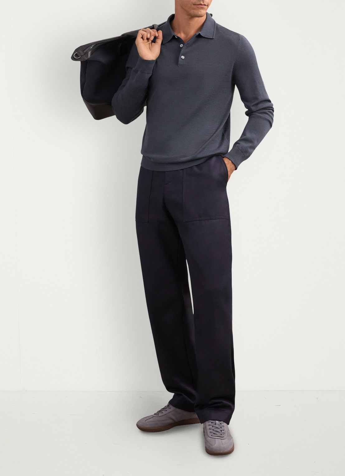 Reiss Trafford sweater van merino wol met polokraag  - voorkant 3 donkerblauw
