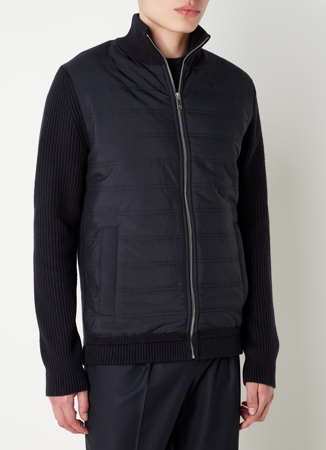 Reiss Trainer ribgebreid vest met gewatteerd voorpand - detail 2 donkerblauw