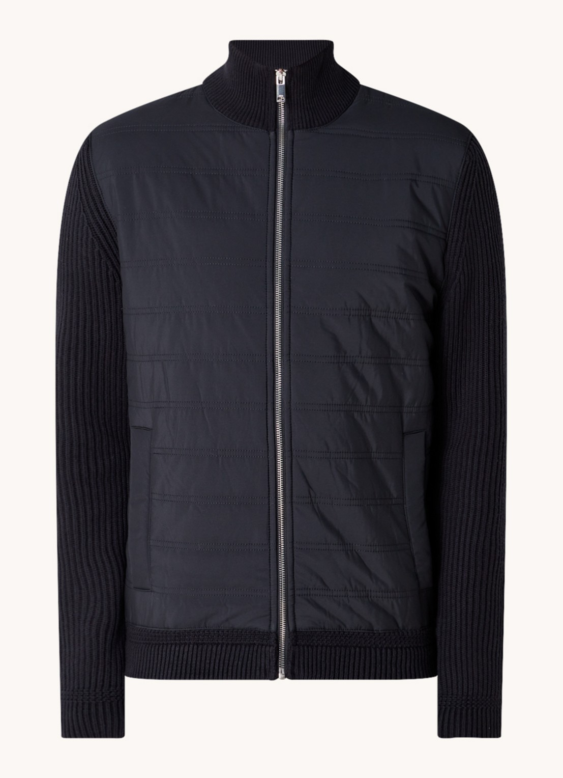Reiss Trainer ribgebreid vest met gewatteerd voorpand - voorkant 3 donkerblauw