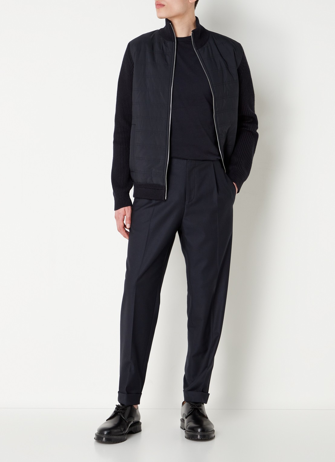Reiss Trainer ribgebreid vest met gewatteerd voorpand - voorkant 4 donkerblauw