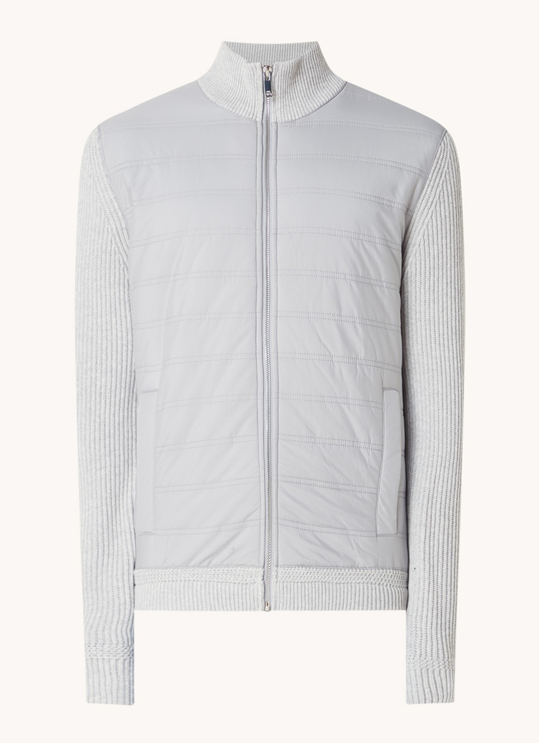 Reiss Trainer ribgebreid vest met gewatteerd voorpand - voorkant 3 lichtgrijs