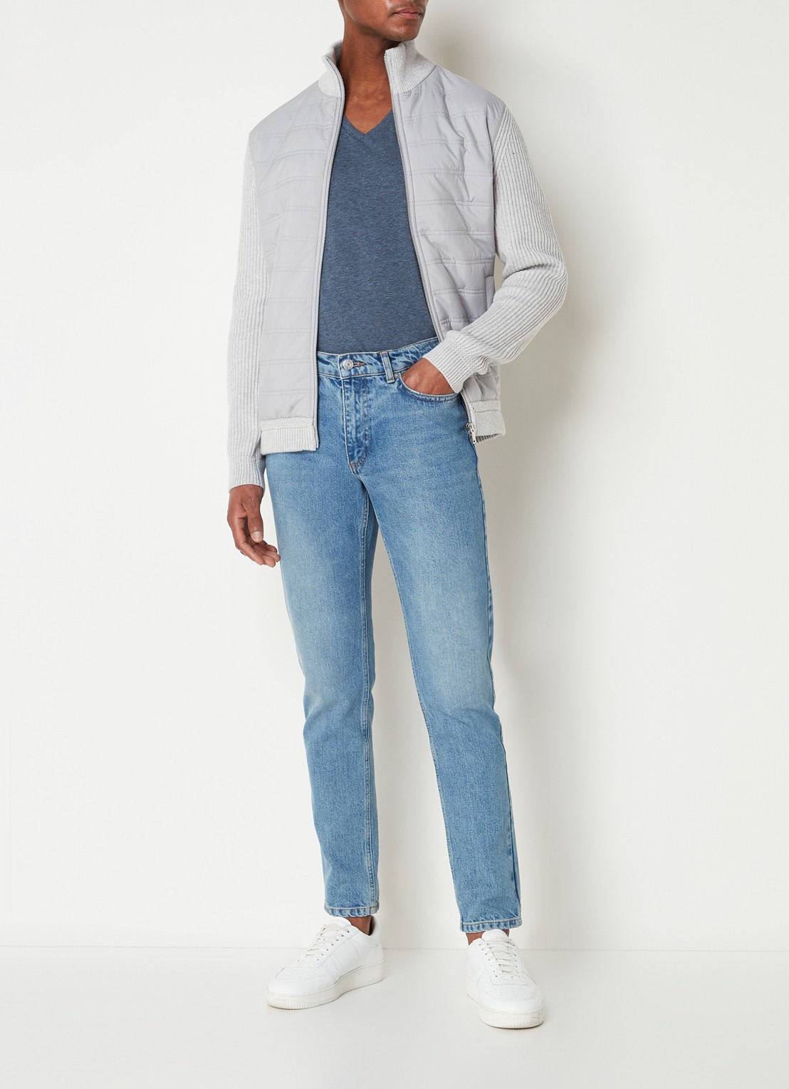 Reiss Trainer ribgebreid vest met gewatteerd voorpand - voorkant 4 lichtgrijs