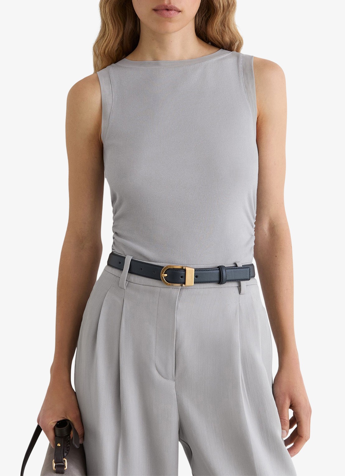 Reiss Trinny ribgebreide top met gedrapeerd detail - detail 2 grey / grijs