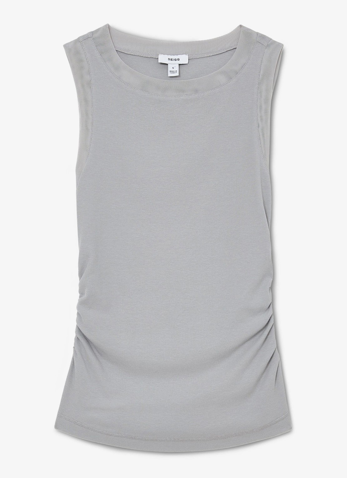 Reiss Trinny ribgebreide top met gedrapeerd detail - voorkant 5 grey / grijs