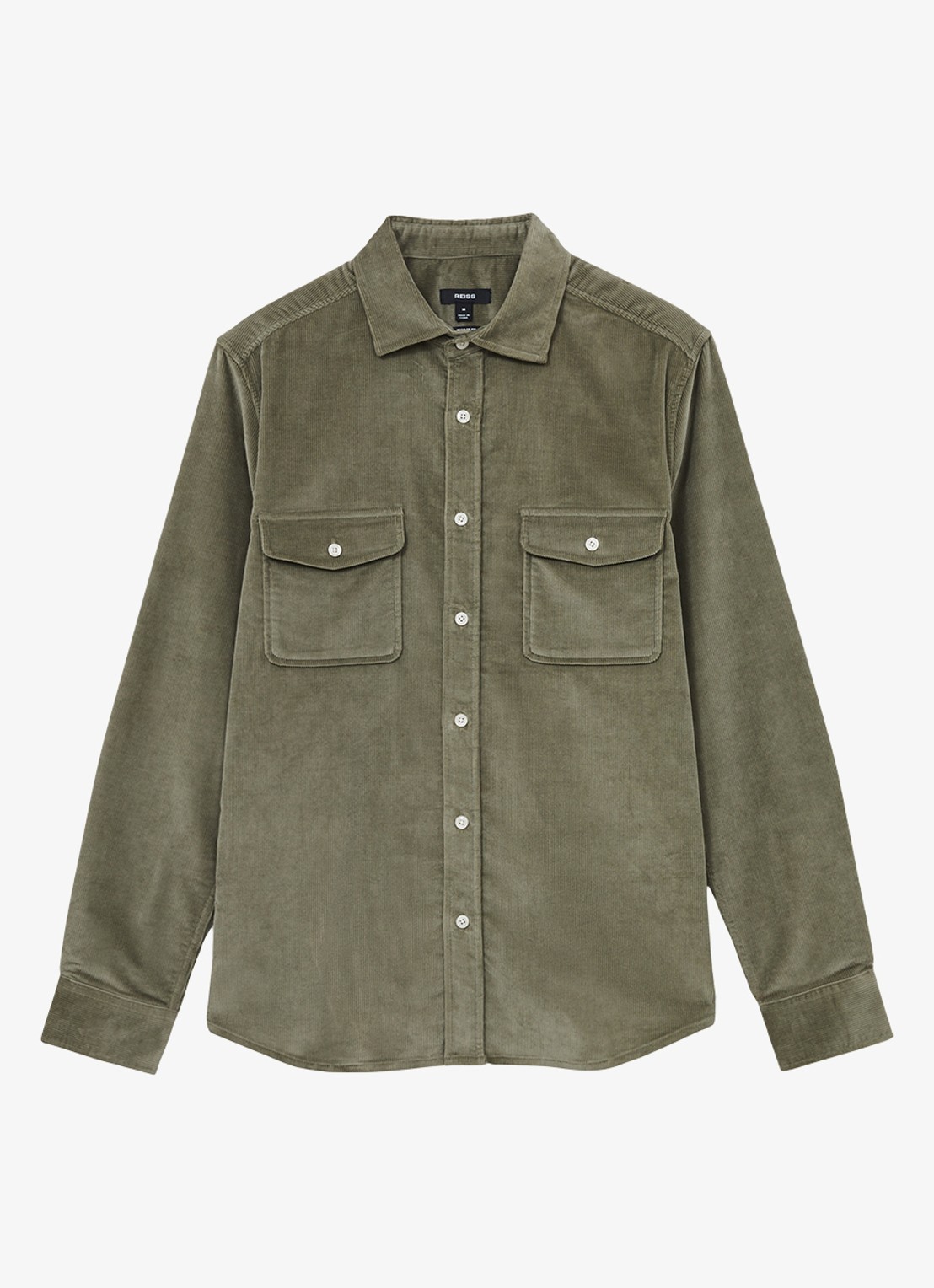 Reiss Tucci regular fit overshirt van corduroy - voorkant olijfgroen