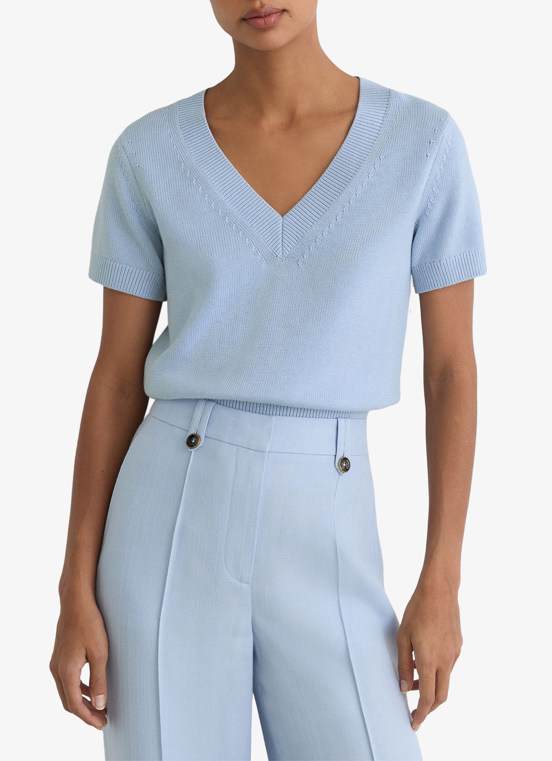 Reiss Valerie fijngebreide trui met V-hals - detail 3 blauw