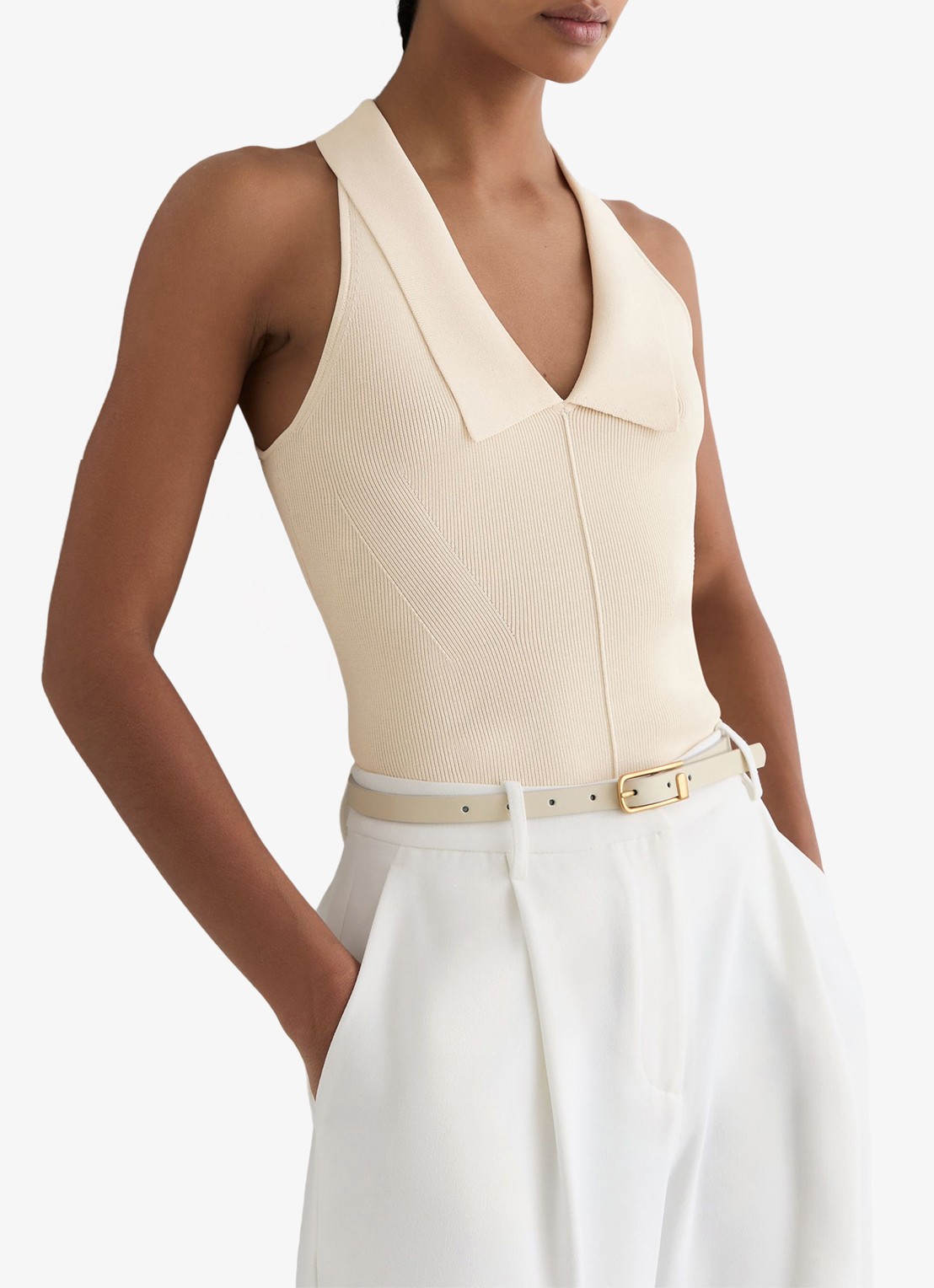 Reiss Vera fijngebreide top met kraag - detail 4 ivory / beige