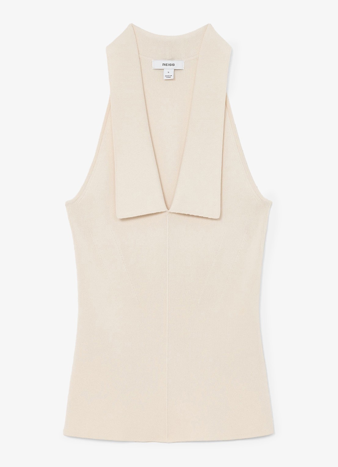Reiss Vera fijngebreide top met kraag - voorkant 2 ivory / beige