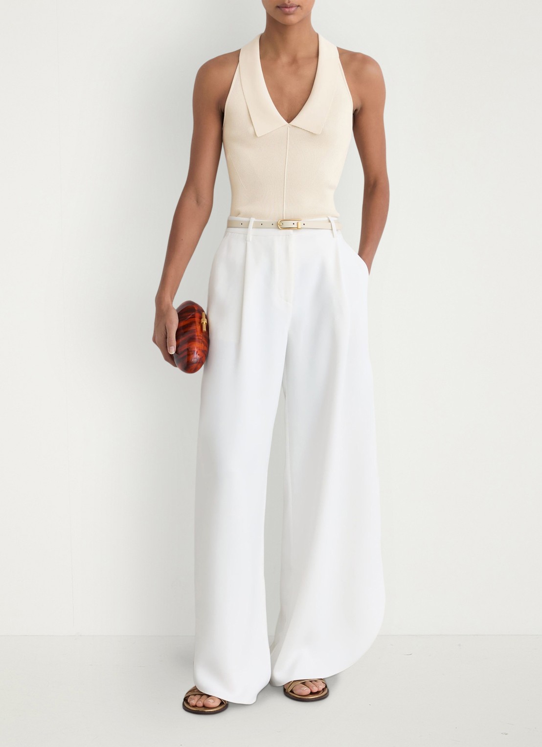 Reiss Vera fijngebreide top met kraag - voorkant 3 ivory / beige