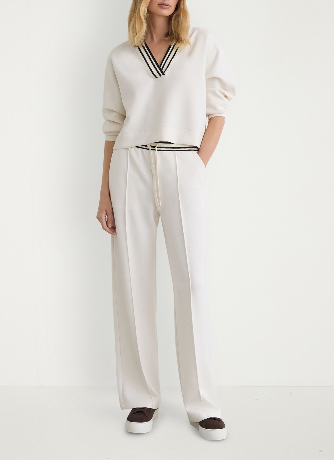 Reiss Verity mid waist loose fit pantalon met gestreept detail - voorkant 3 wit