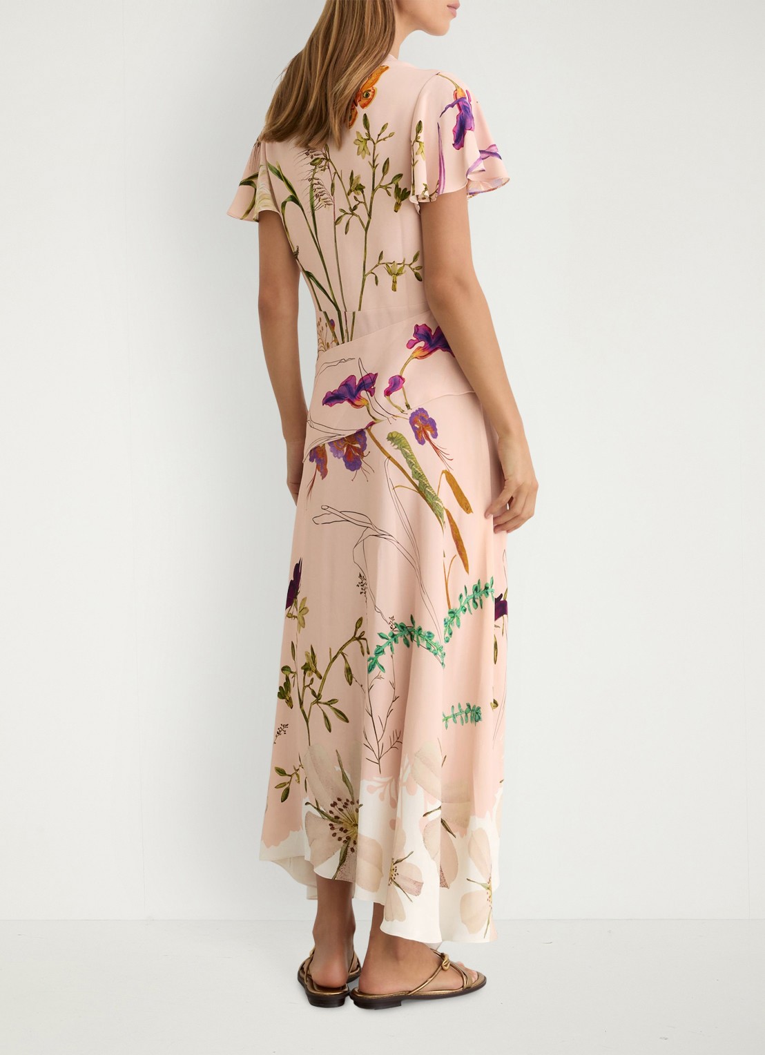 Reiss Verity midi tuniekjurk met bloemenprint - achterkant 7 pale pink / roze