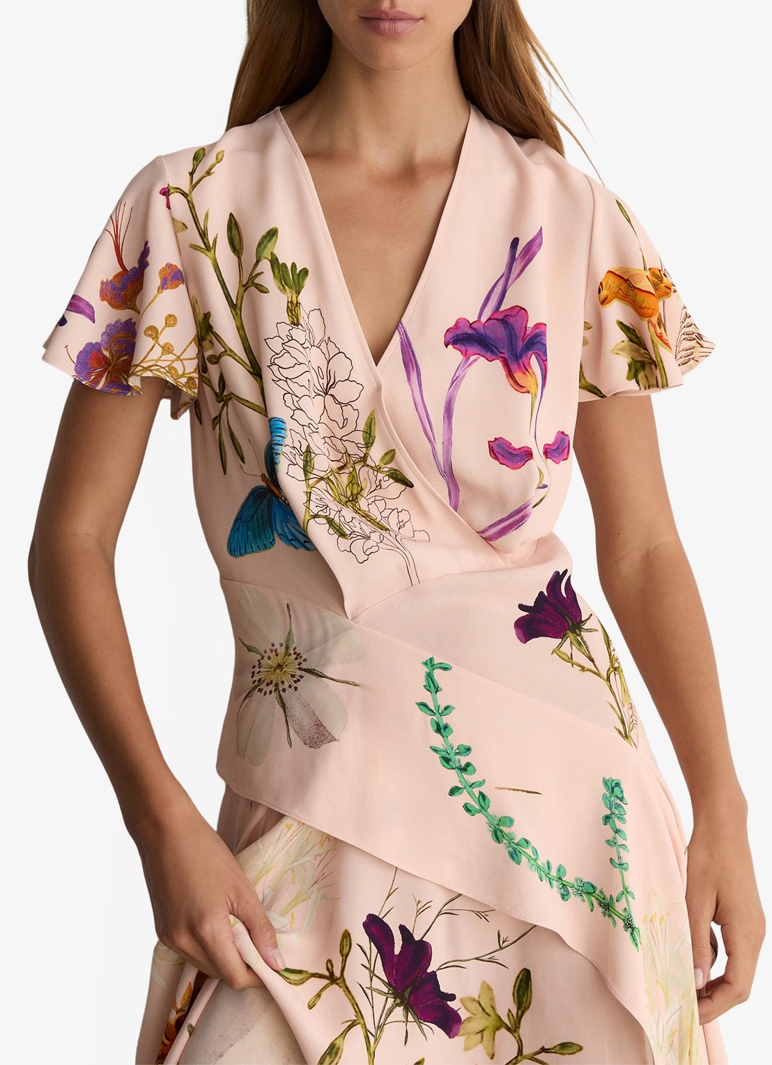 Reiss Verity midi tuniekjurk met bloemenprint - detail 4 pale pink / roze