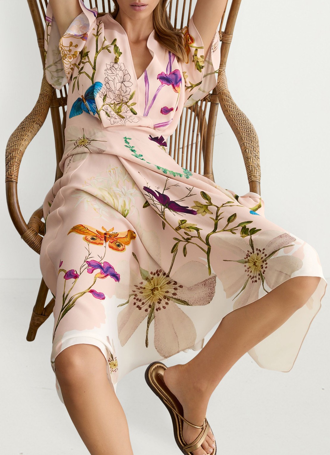 Reiss Verity midi tuniekjurk met bloemenprint - detail 5 pale pink / roze