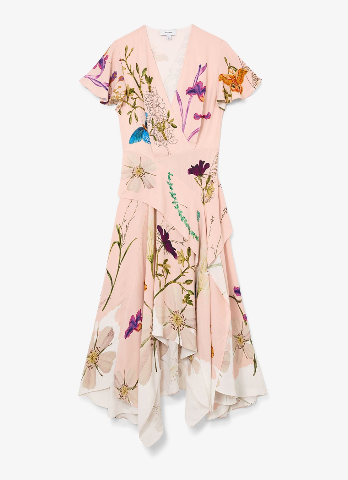 Reiss Verity midi tuniekjurk met bloemenprint - voorkant pale pink / roze