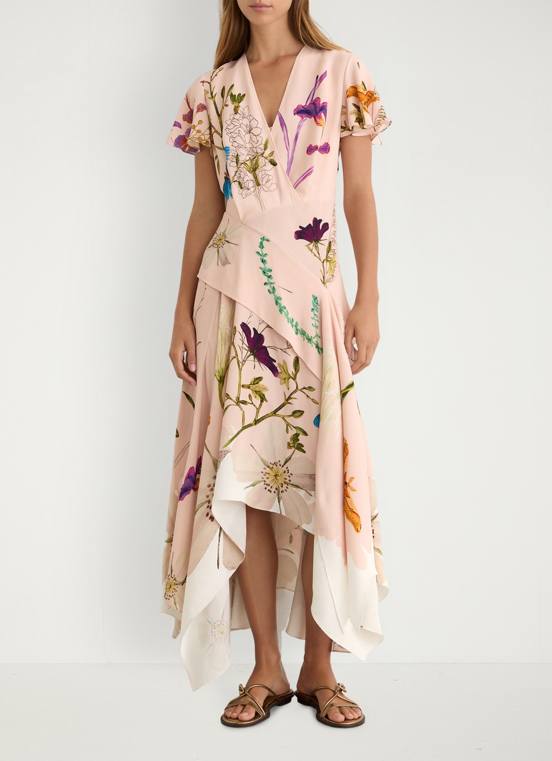 Reiss Verity midi tuniekjurk met bloemenprint - voorkant 2 pale pink / roze