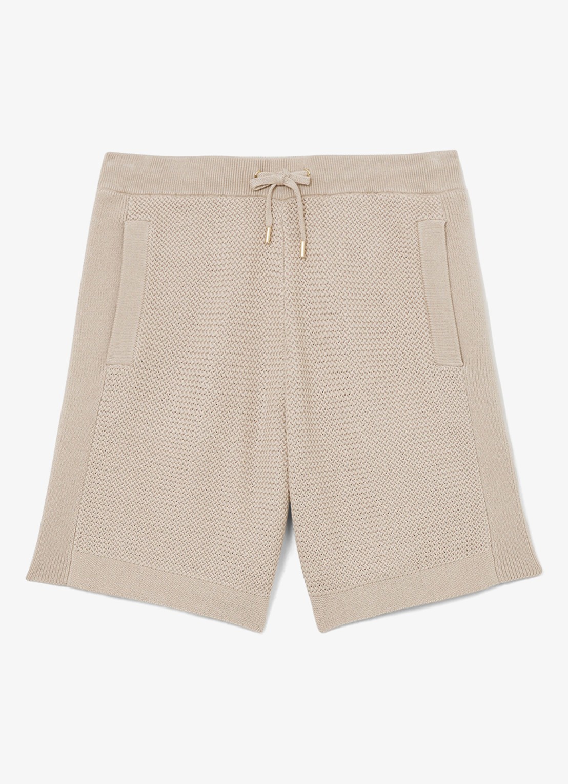 Reiss Vigo straight fit korte broek met structuur - voorkant 6 stone / beige