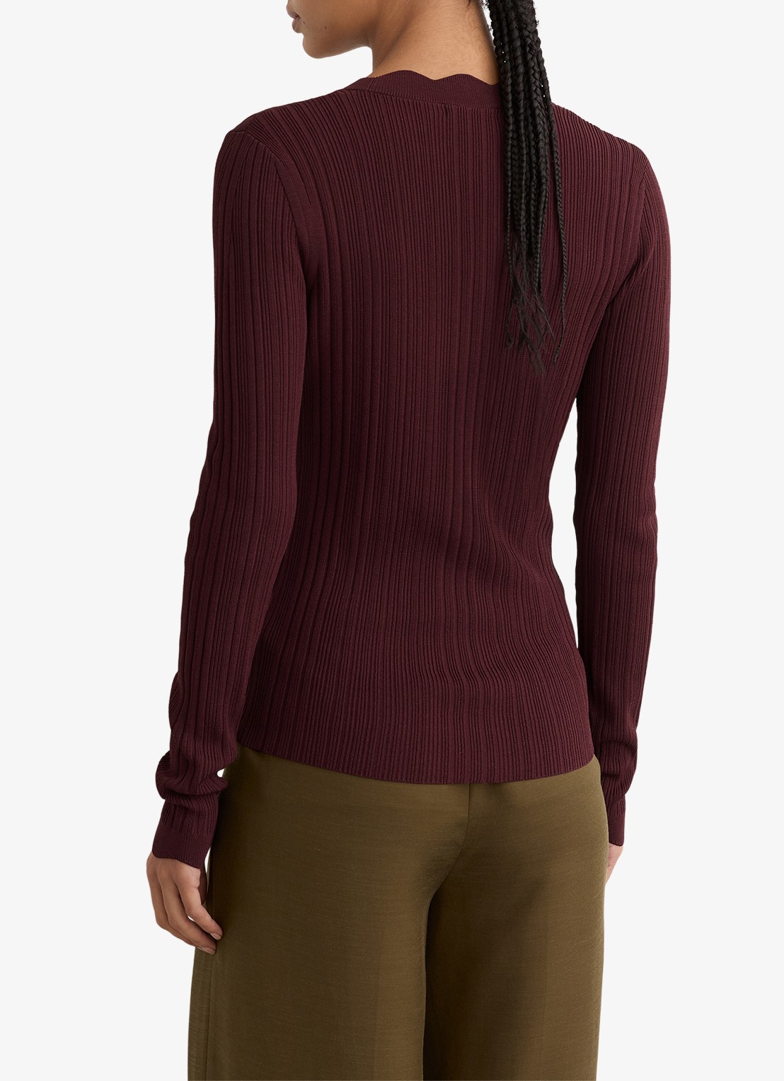 Reiss Vinny ribgebreid vest met V-hals - achterkant 6 bordeauxrood