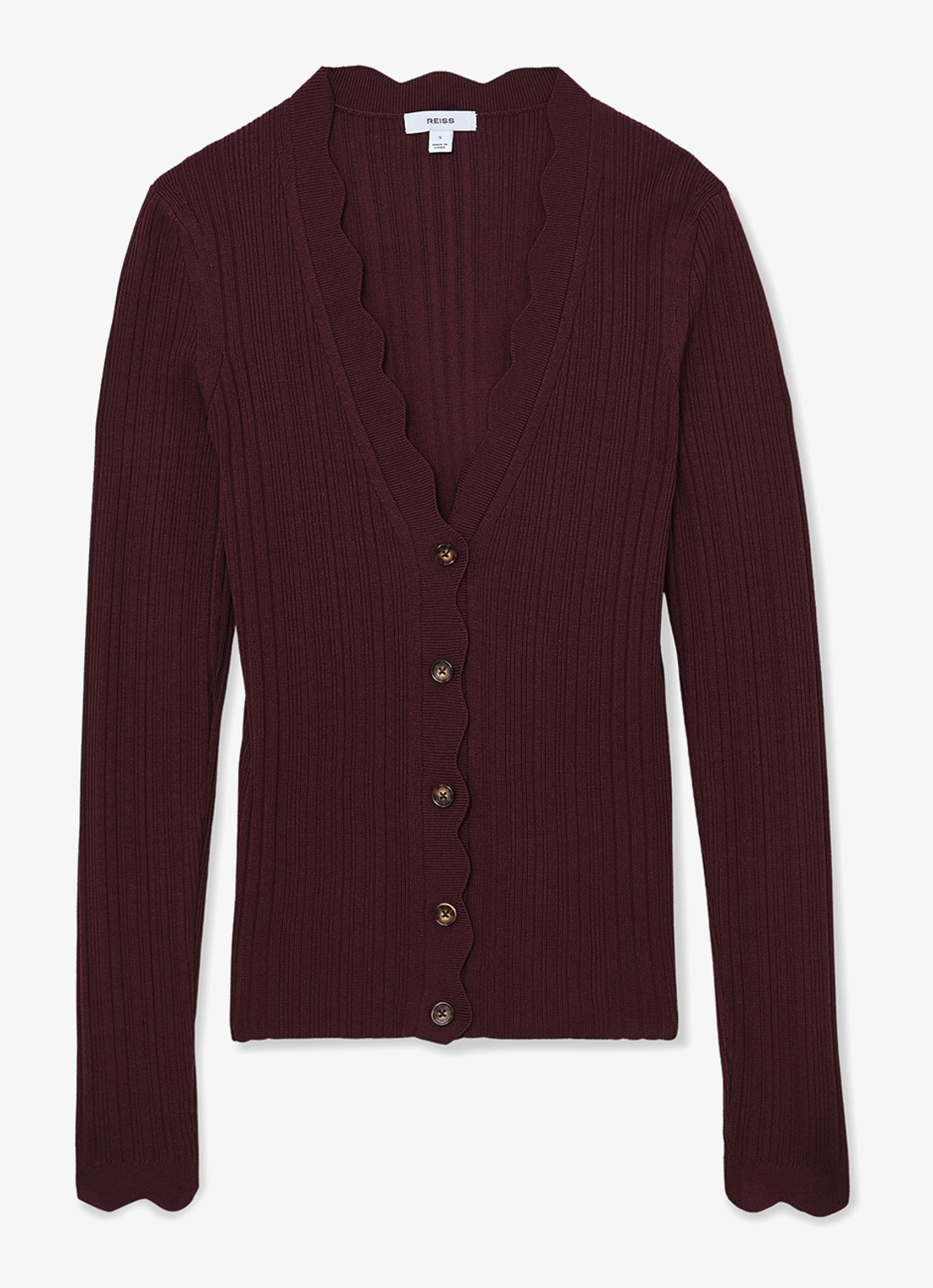 Reiss Vinny ribgebreid vest met V-hals - voorkant 4 bordeauxrood