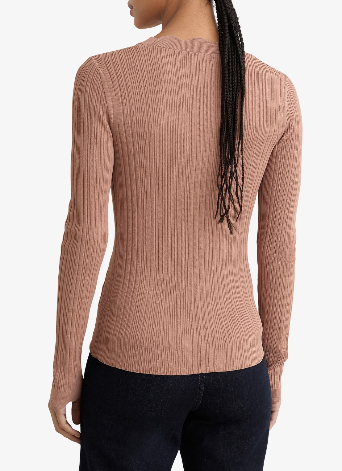 Reiss Vinny ribgebreid vest met V-hals - achterkant oudroze