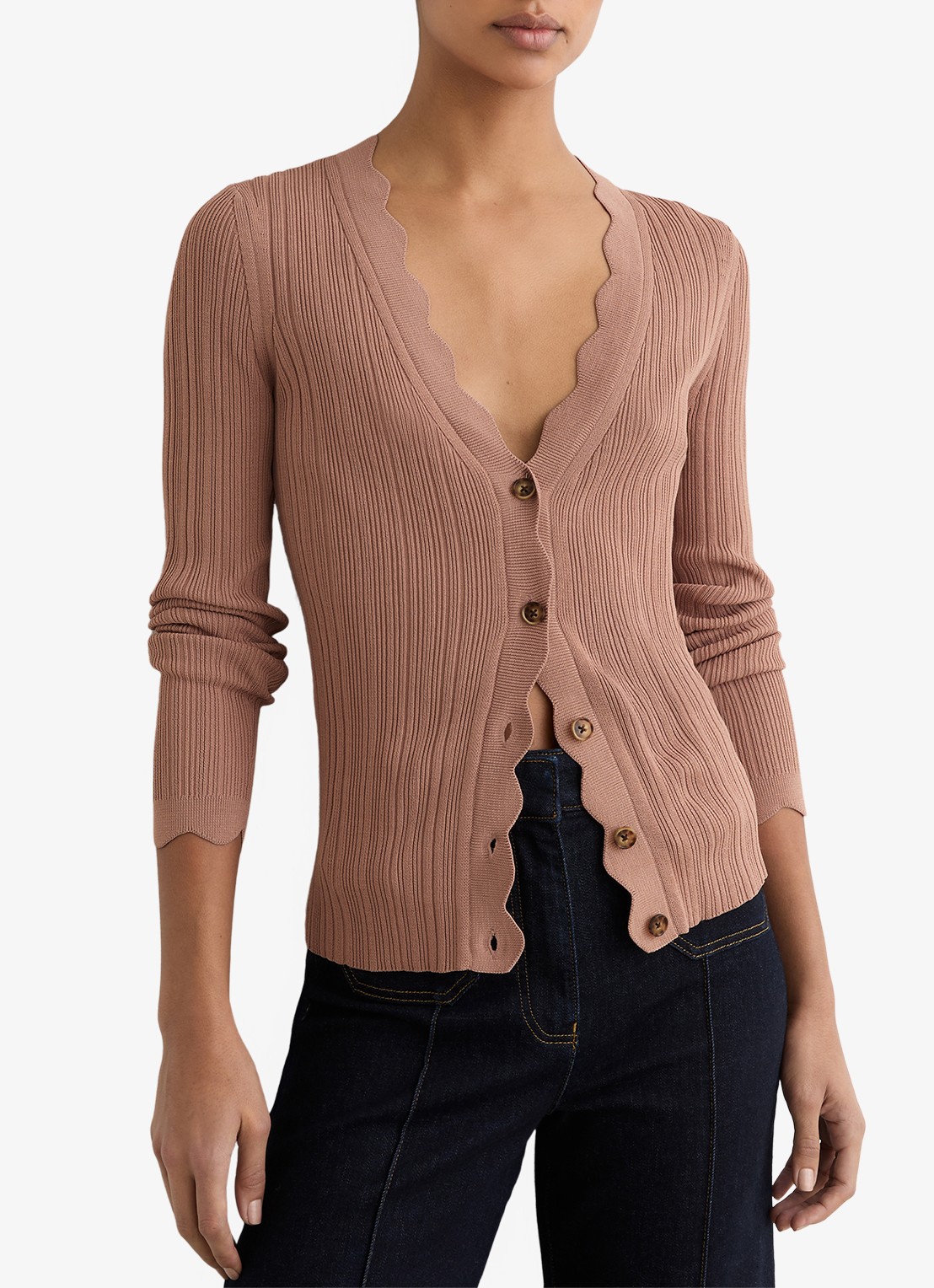 Reiss Vinny ribgebreid vest met V-hals - detail 4 oudroze