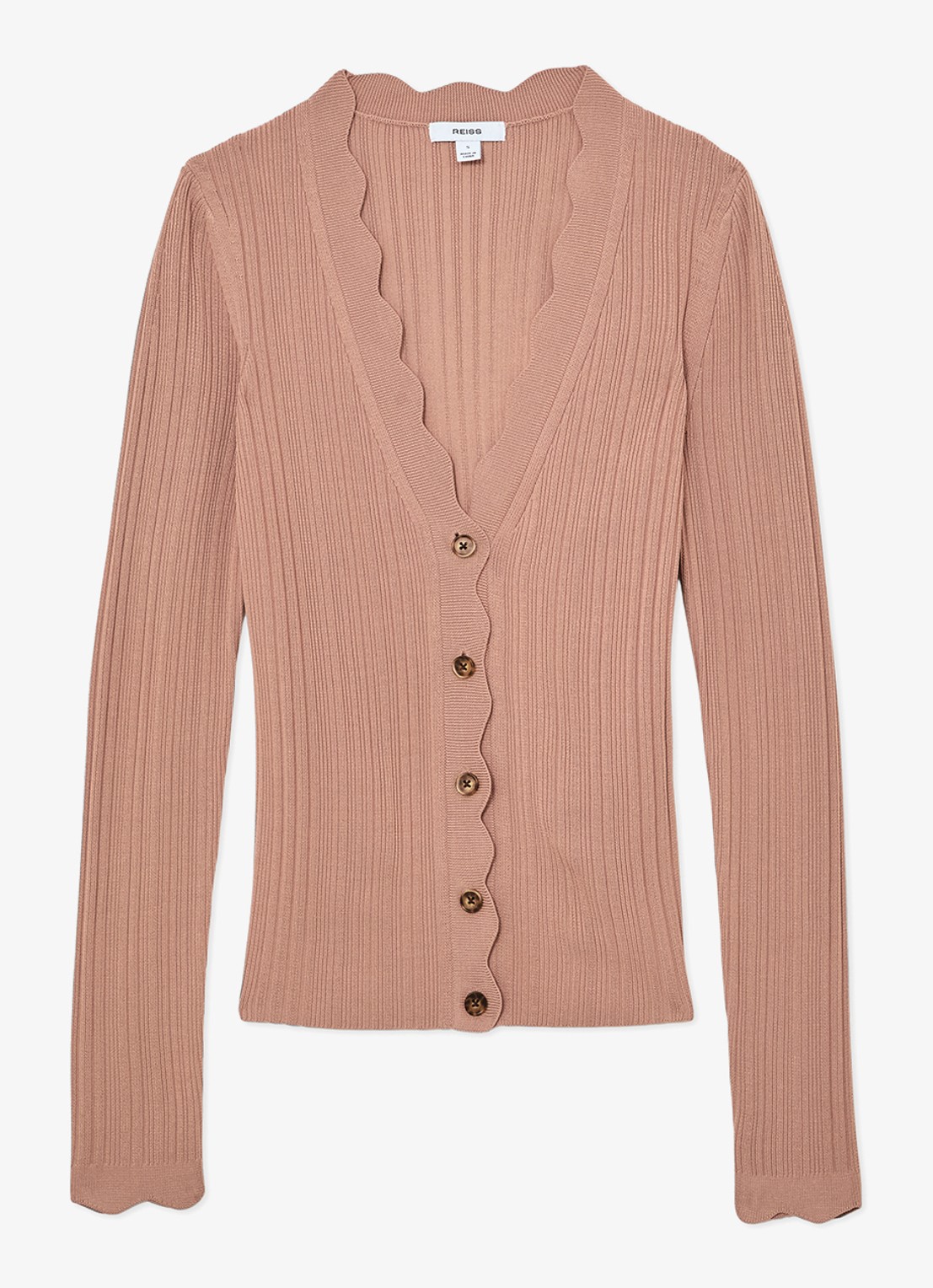 Reiss Vinny ribgebreid vest met V-hals - voorkant 2 oudroze